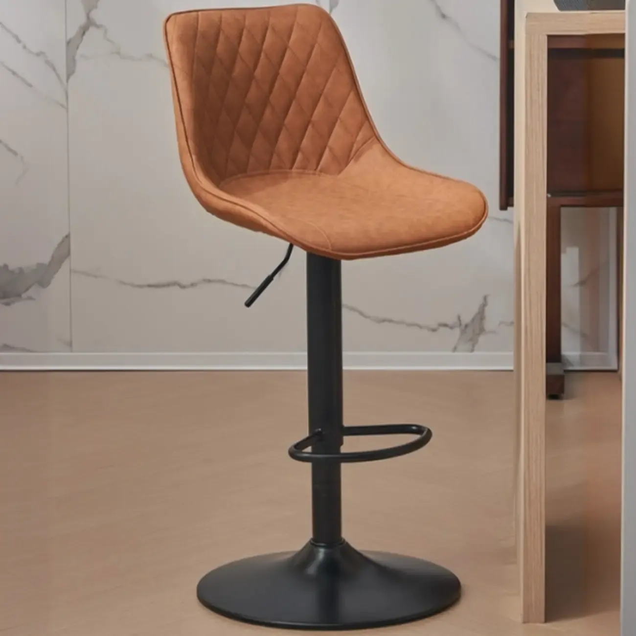 Chic Leather Tufted Swivel Adjustable Bar Stool Image - 9