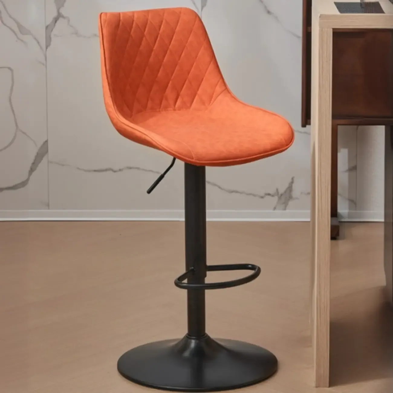 Chic Leather Tufted Swivel Adjustable Bar Stool Image - 10