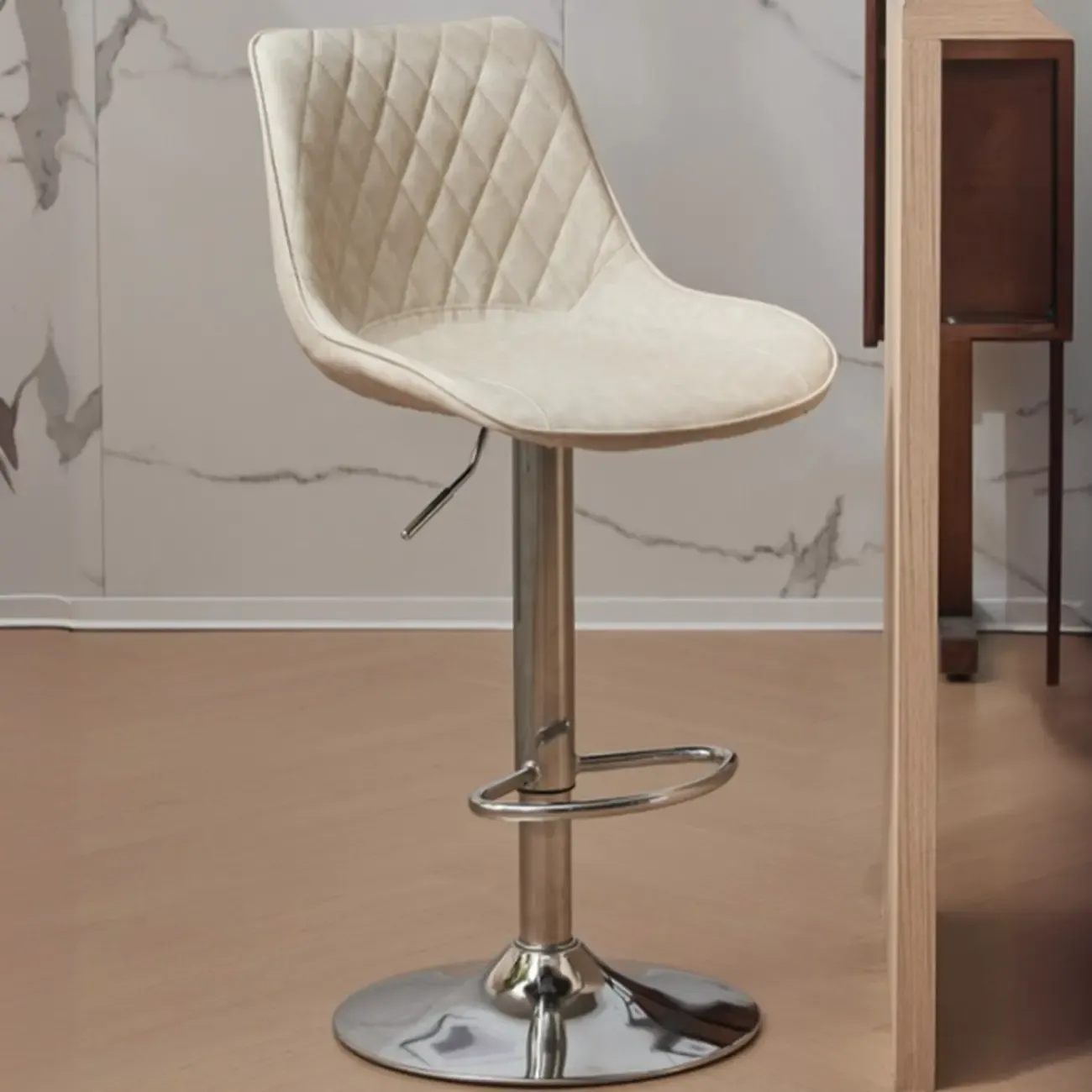 Chic Leather Tufted Swivel Adjustable Bar Stool Image - 11