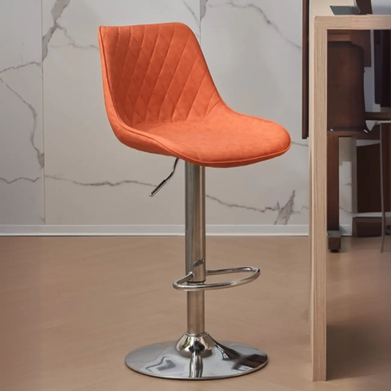 Chic Leather Tufted Swivel Adjustable Bar Stool Image - 12 | homeyfad