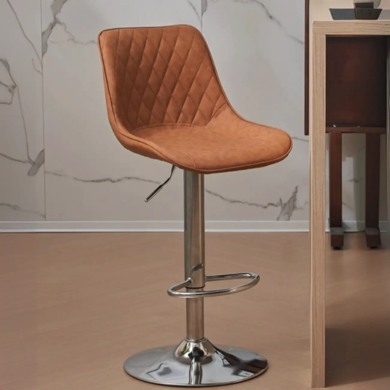 Chic Leather Tufted Swivel Adjustable Bar Stool Image - 14 | homeyfad