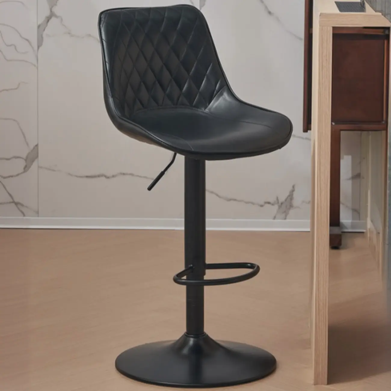 Chic Leather Tufted Swivel Adjustable Bar Stool Image - 6 | homeyfad