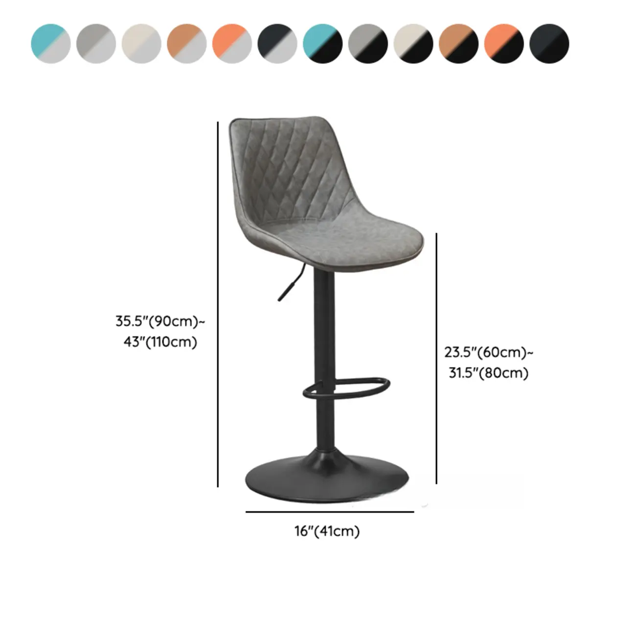 Chic Leather Tufted Swivel Adjustable Bar Stool #size