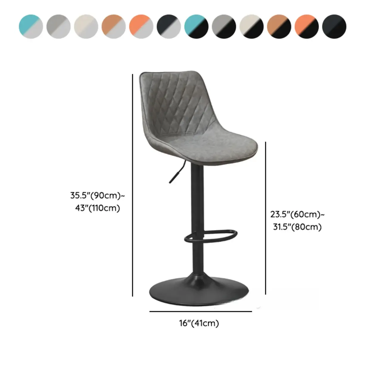 Chic Leather Tufted Swivel Adjustable Bar Stool #size