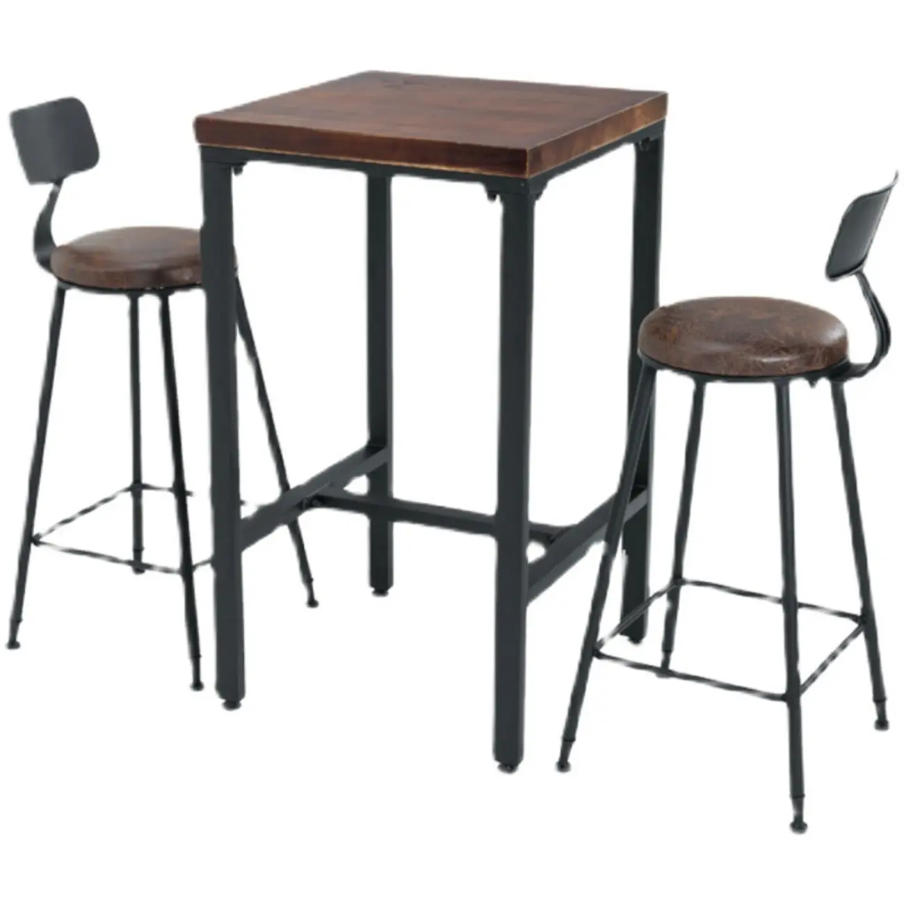 Industrial Brown Wooden Square Trestle Bar Tables Image - 5 | homeyfad