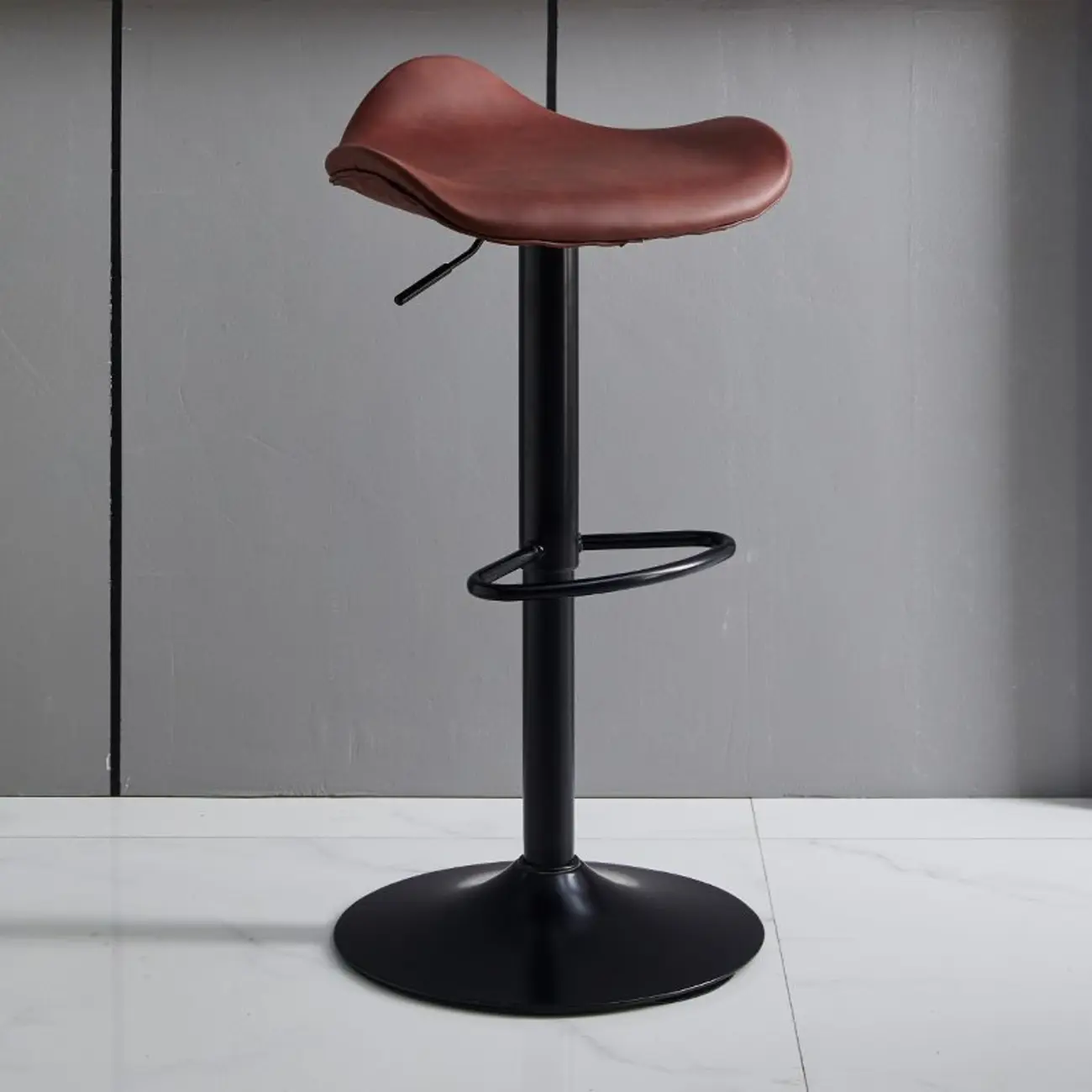 Faux Leather Saddle Swivel Adjustable Bar Stool Image - 3 | homeyfad