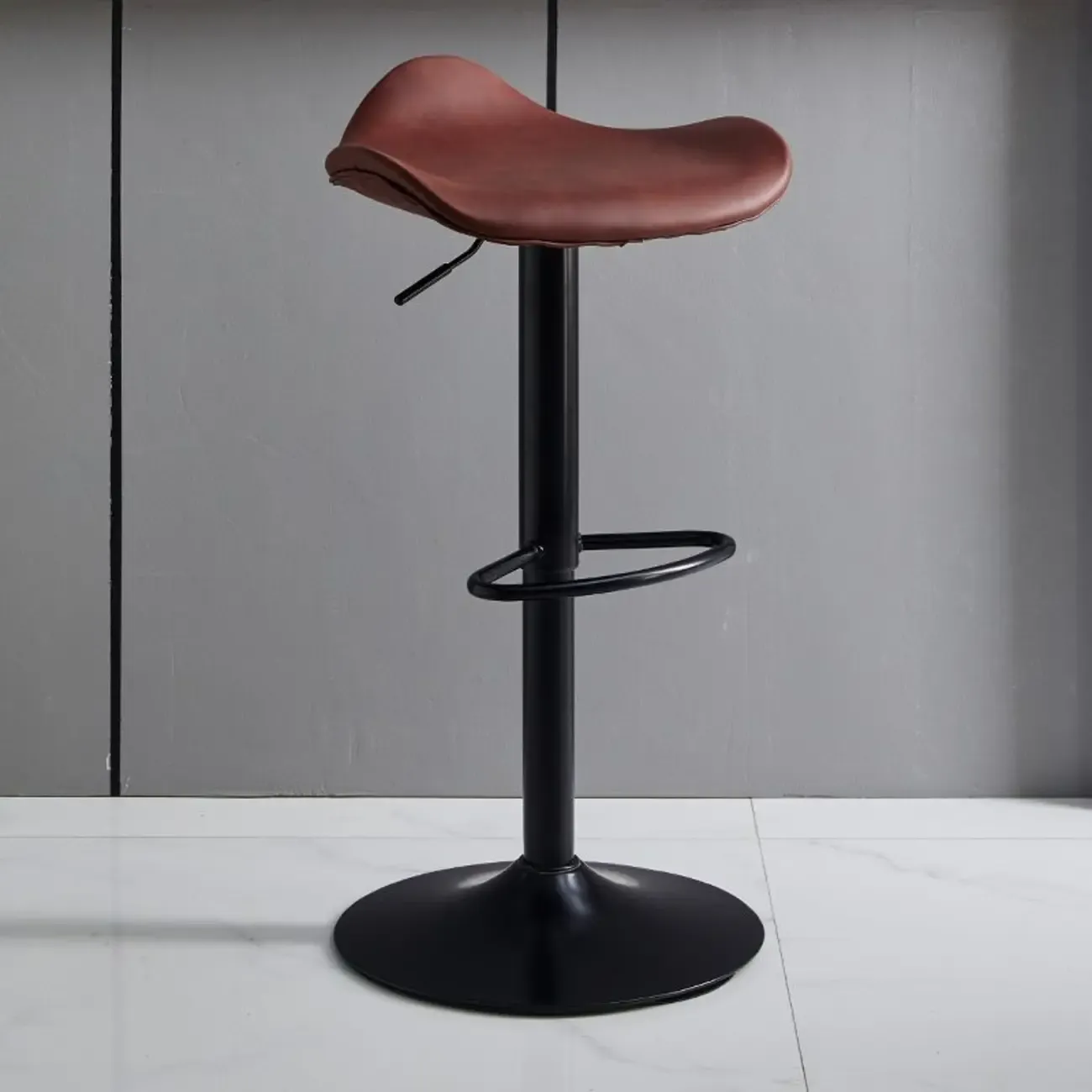 Faux Leather Saddle Swivel Adjustable Bar Stool Image - 3