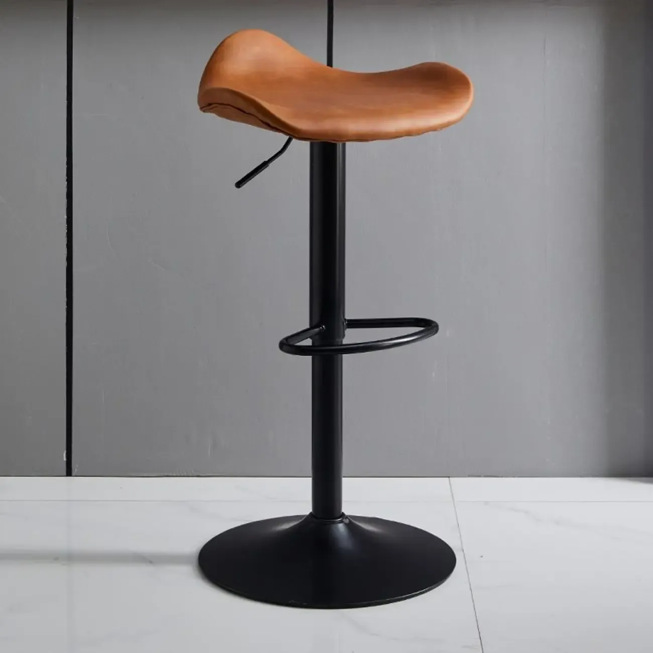 Faux Leather Saddle Swivel Adjustable Bar Stool Image - 4