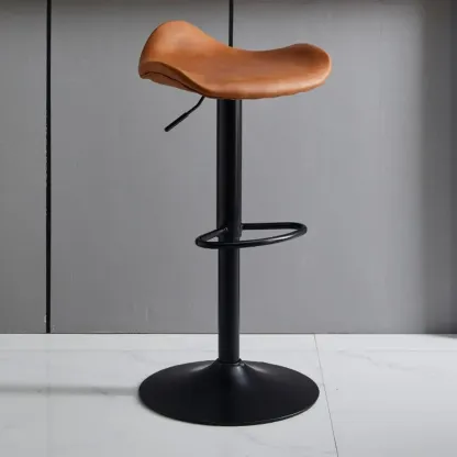 Faux Leather Saddle Swivel Adjustable Bar Stool Image - 4