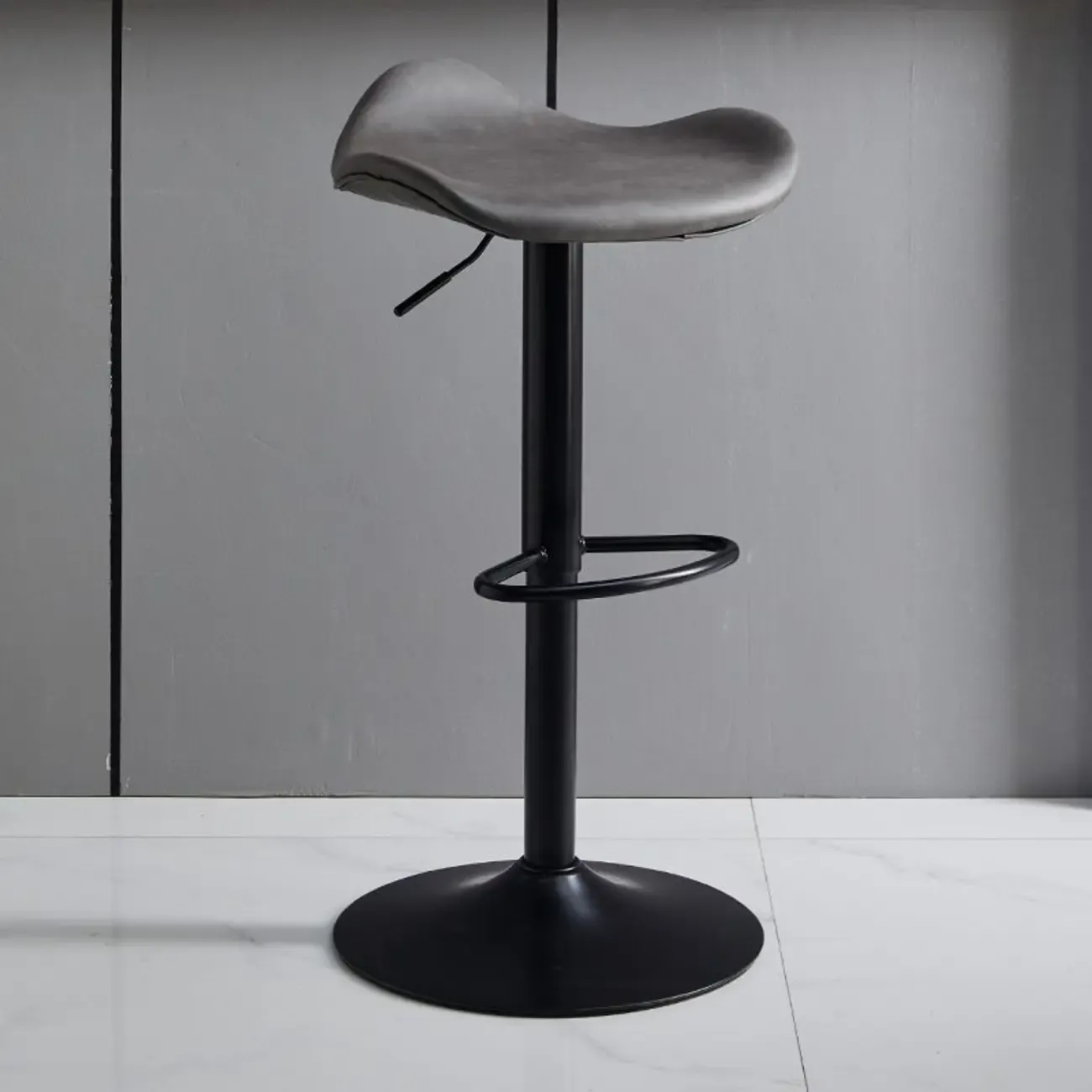 Faux Leather Saddle Swivel Adjustable Bar Stool Image - 5