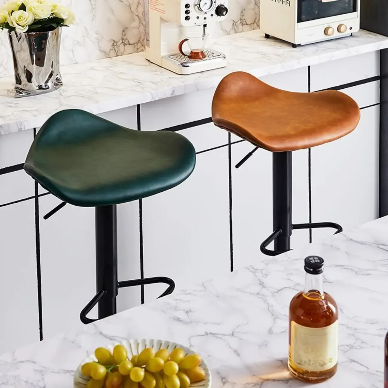Faux Leather Saddle Swivel Adjustable Bar Stool Image - 1