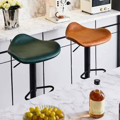 Faux Leather Saddle Swivel Adjustable Bar Stool Image - 1