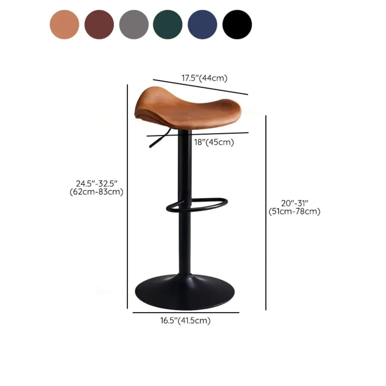 Faux Leather Saddle Swivel Adjustable Bar Stool #size