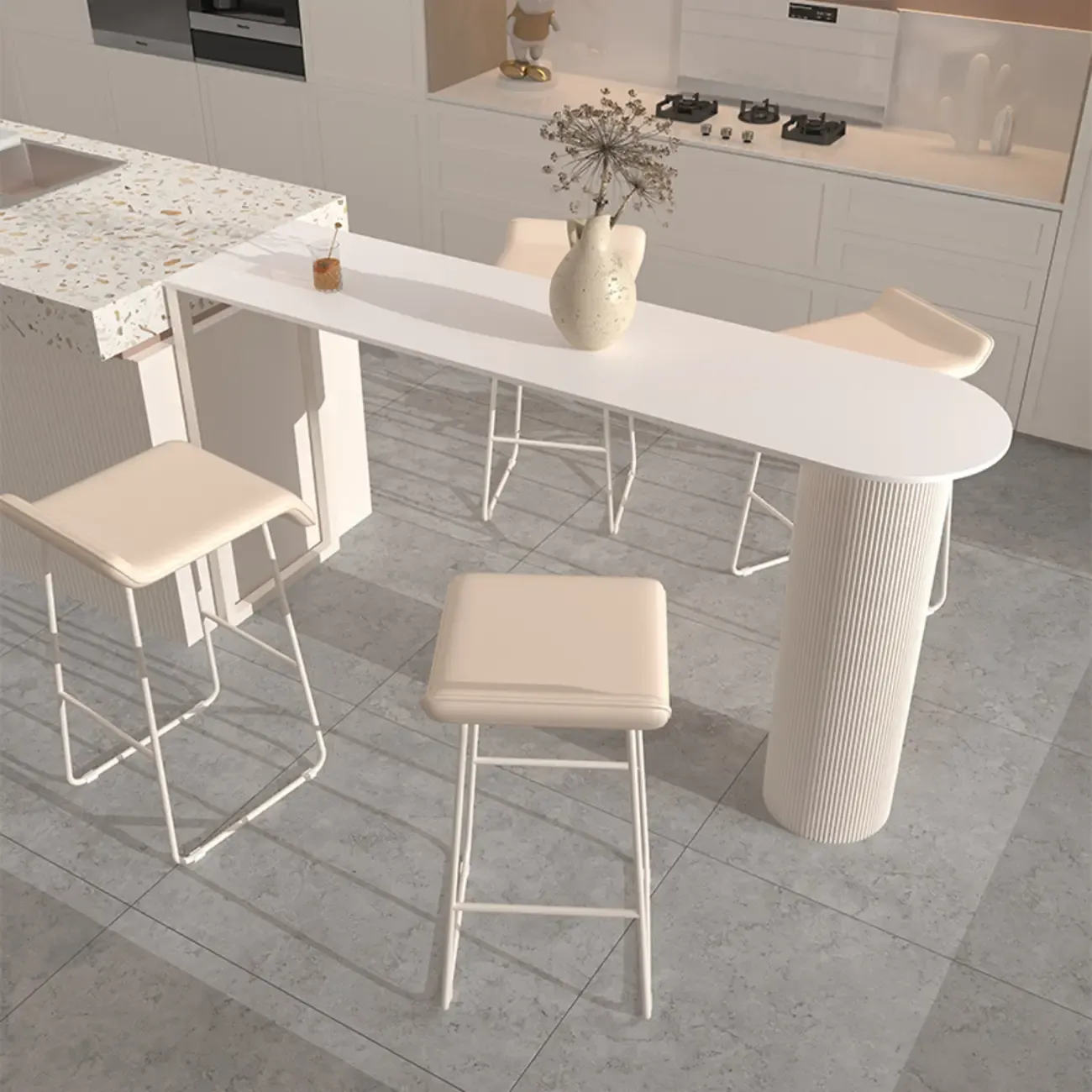 Modern White Slate Asymmetrical Bar Tables Image - 1