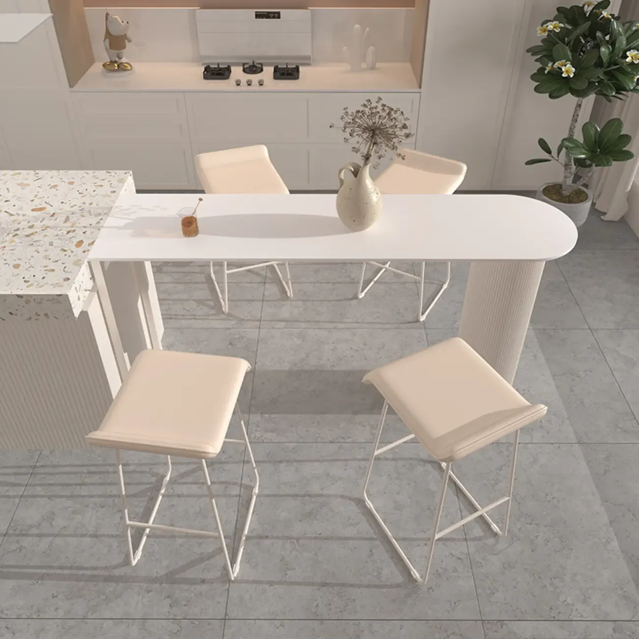 Modern White Slate Asymmetrical Bar Tables Image - 2