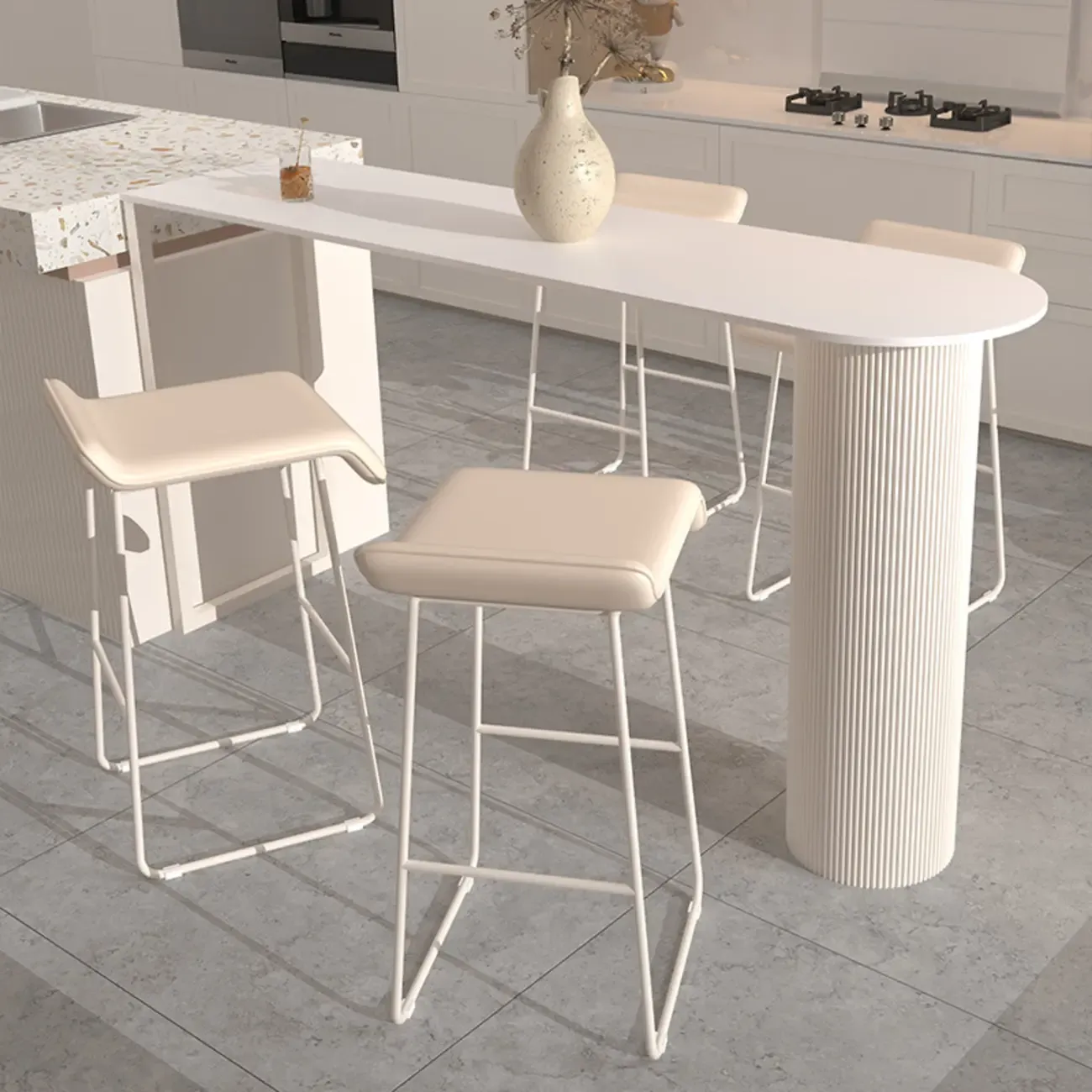 Modern White Slate Asymmetrical Bar Tables Image - 3
