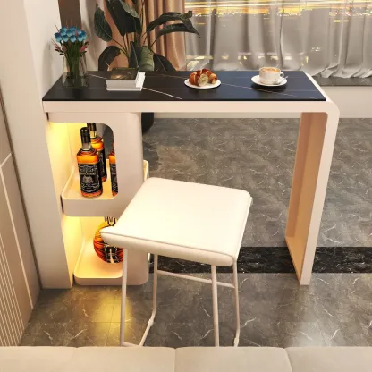 Coal Slate White Metal Bistro Table with Storage Image - 1