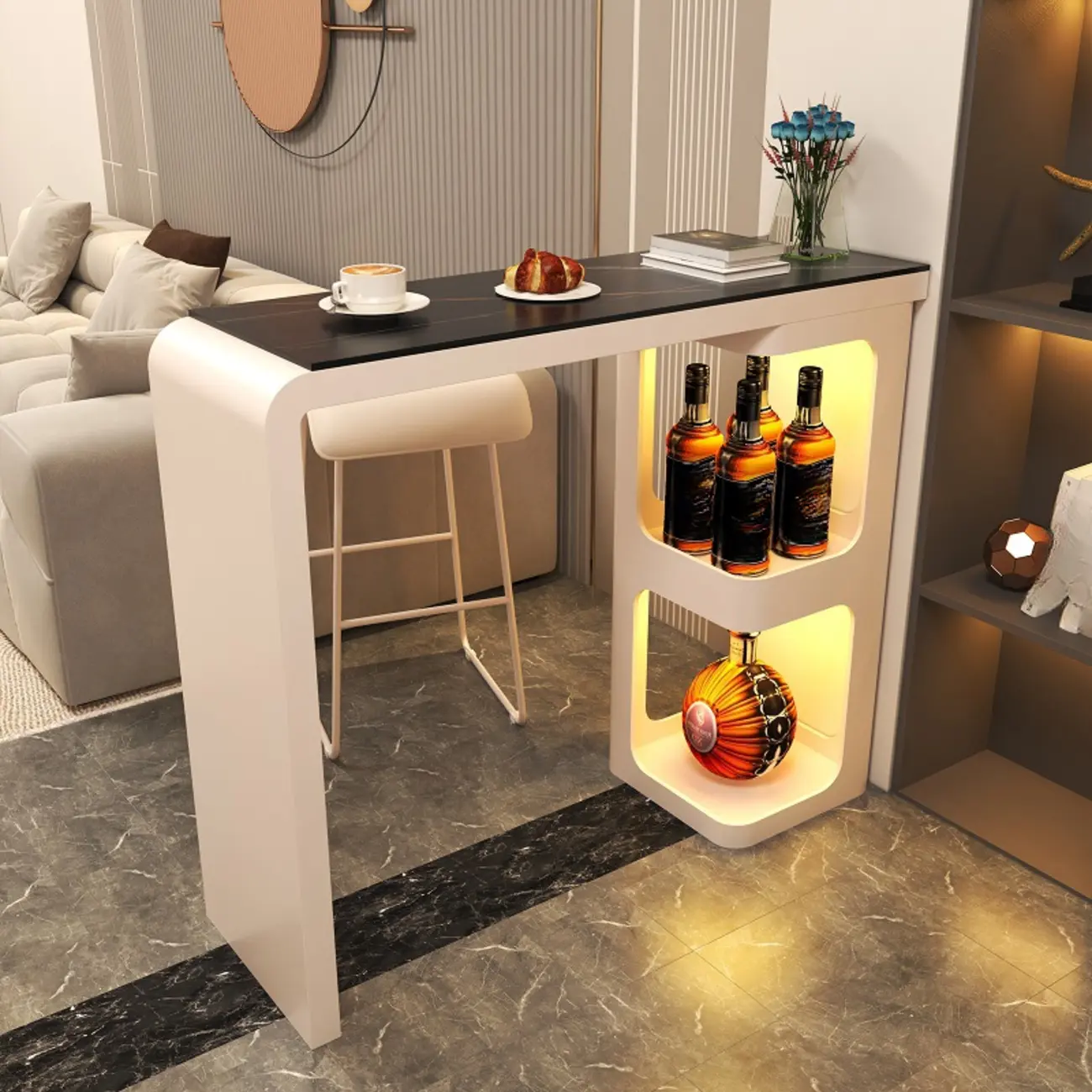 Coal Slate White Metal Bistro Table with Storage Image - 2 | homeyfad