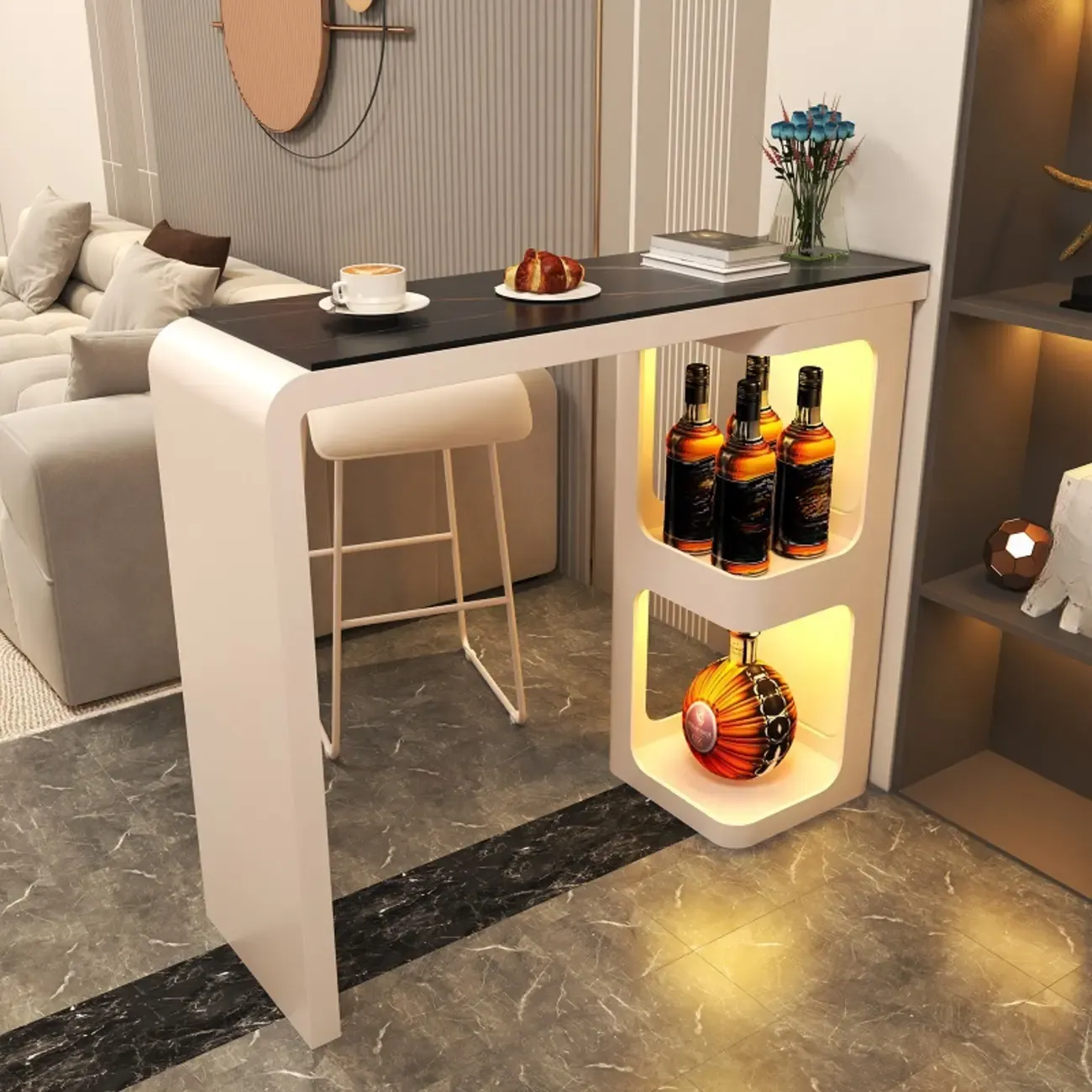 Coal Slate White Metal Bistro Table with Storage Image - 2