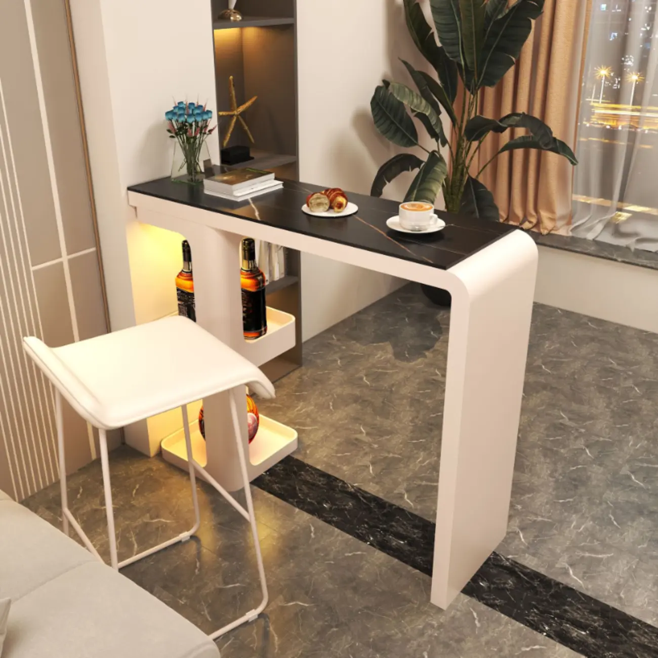 Coal Slate White Metal Bistro Table with Storage Image - 4 | homeyfad