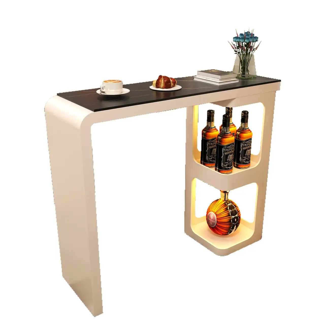 Coal Slate White Metal Bistro Table with Storage Image - 5
