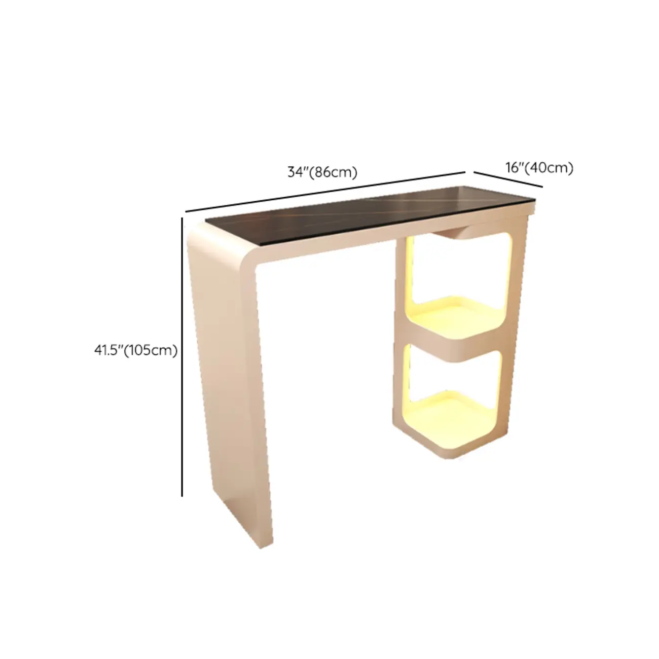 Coal Slate White Metal Bistro Table with Storage #size