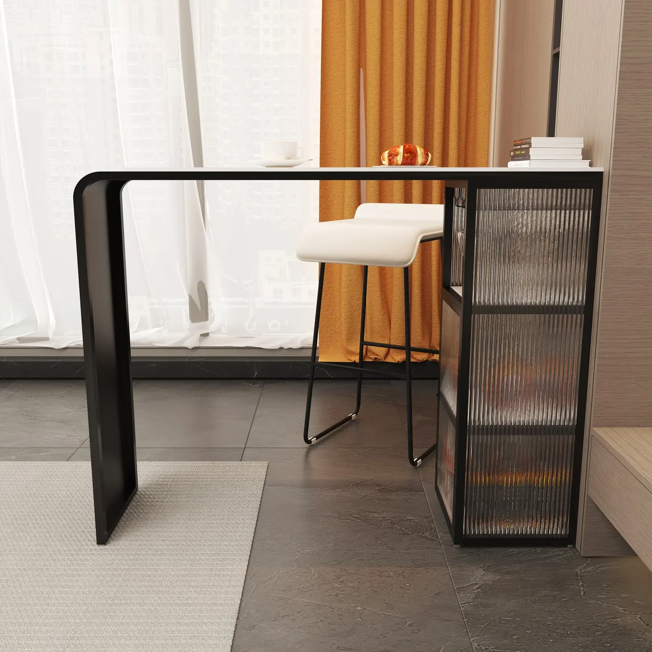 Sleek White Slate Storage Bar Tables with Stemware Holders Image - 1 | homeyfad