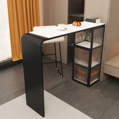 Sleek White Slate Storage Bar Tables with Stemware Holders Image - 2