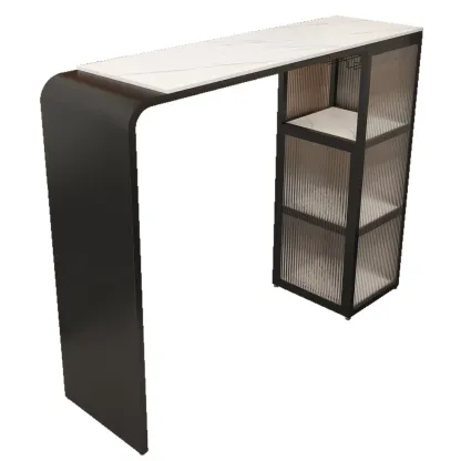 Sleek White Slate Storage Bar Tables with Stemware Holders Image - 5