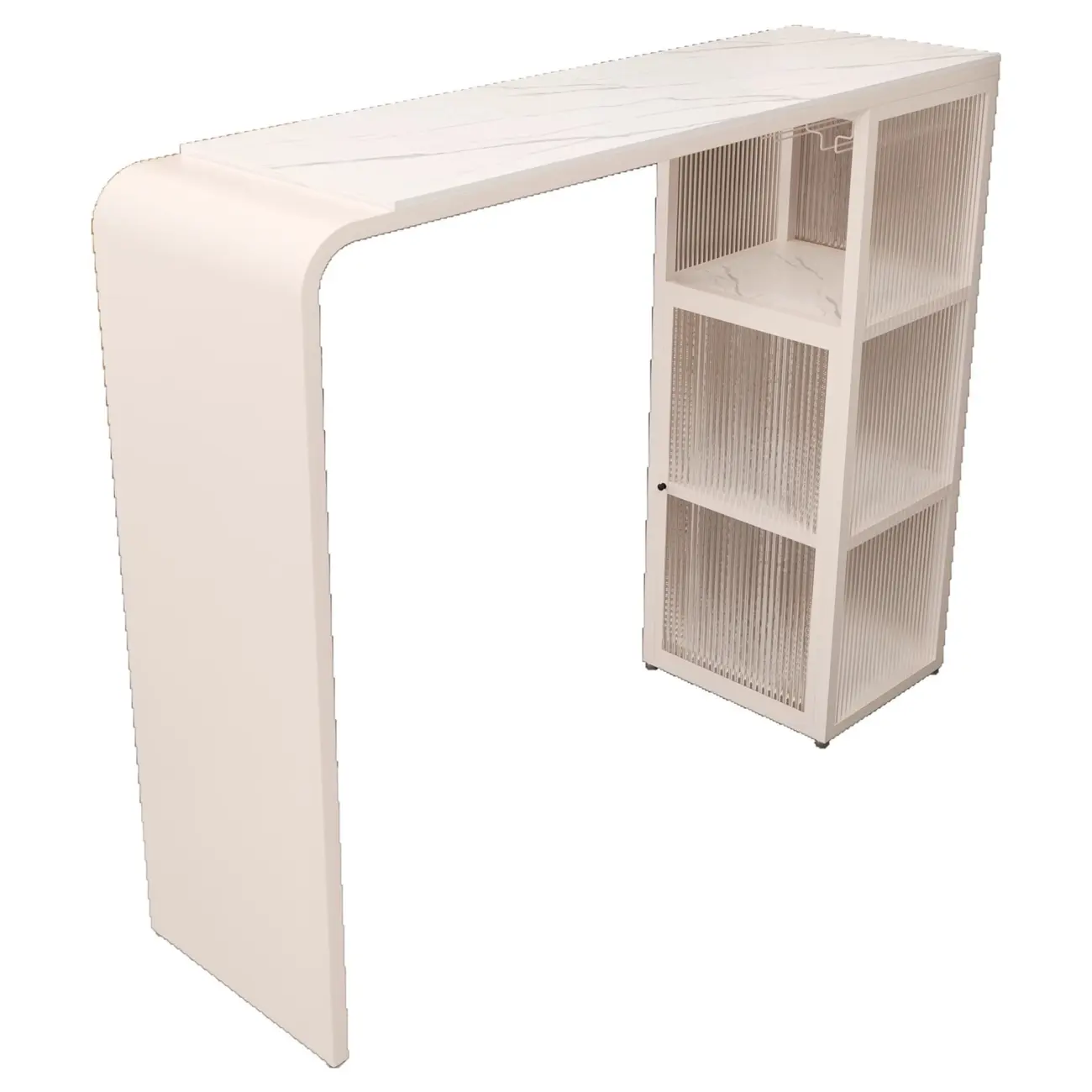 Sleek White Slate Storage Bar Tables with Stemware Holders Image - 6 | homeyfad