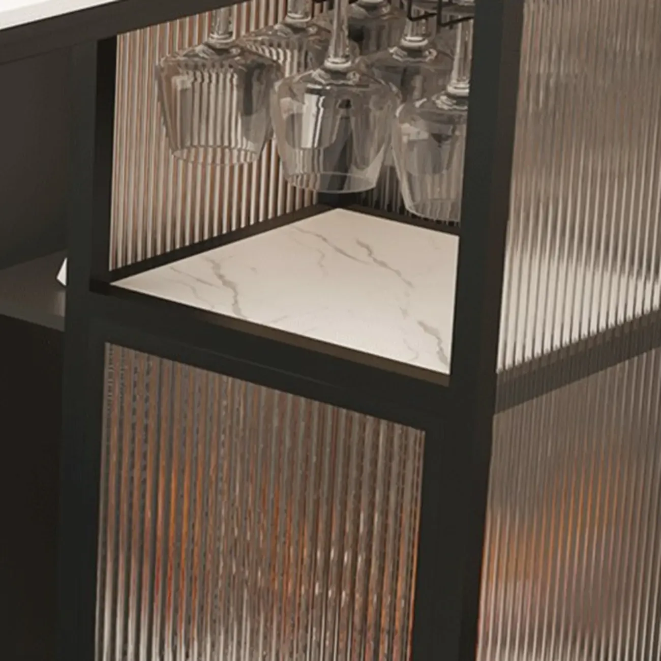 Sleek White Slate Storage Bar Tables with Stemware Holders Image - 8