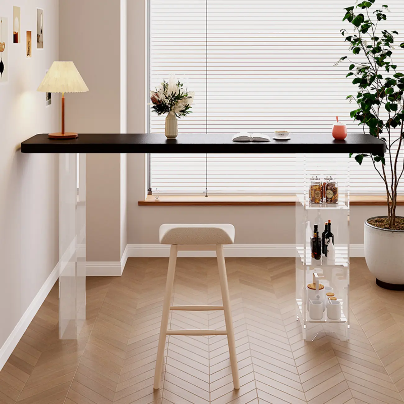 Modern Black Wooden Grain Top Clear Acrylic Storage Bar Tables Image - 2 | homeyfad