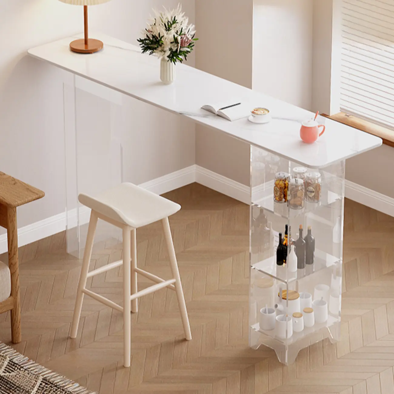 Modern Black Wooden Grain Top Clear Acrylic Storage Bar Tables Image - 6 | homeyfad