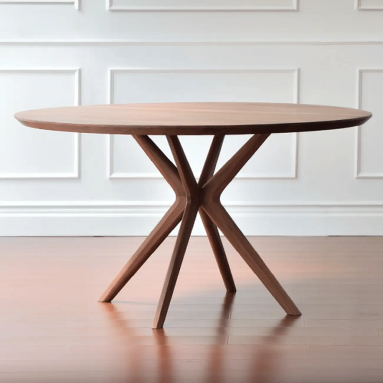Modern Brown Solid Wood Round Dining Table Image - 2 | homeyfad