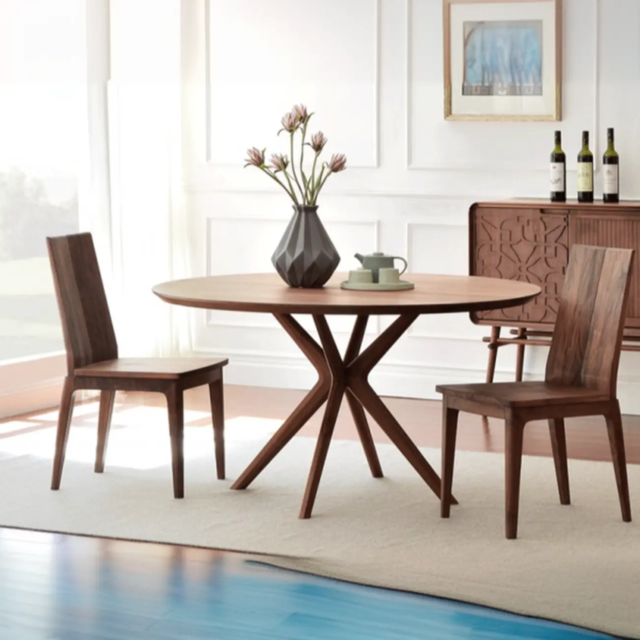 Modern Brown Solid Wood Round Dining Table Image - 3 | homeyfad