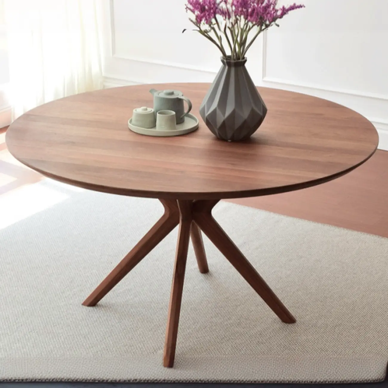 Modern Brown Solid Wood Round Dining Table Image - 4 | homeyfad