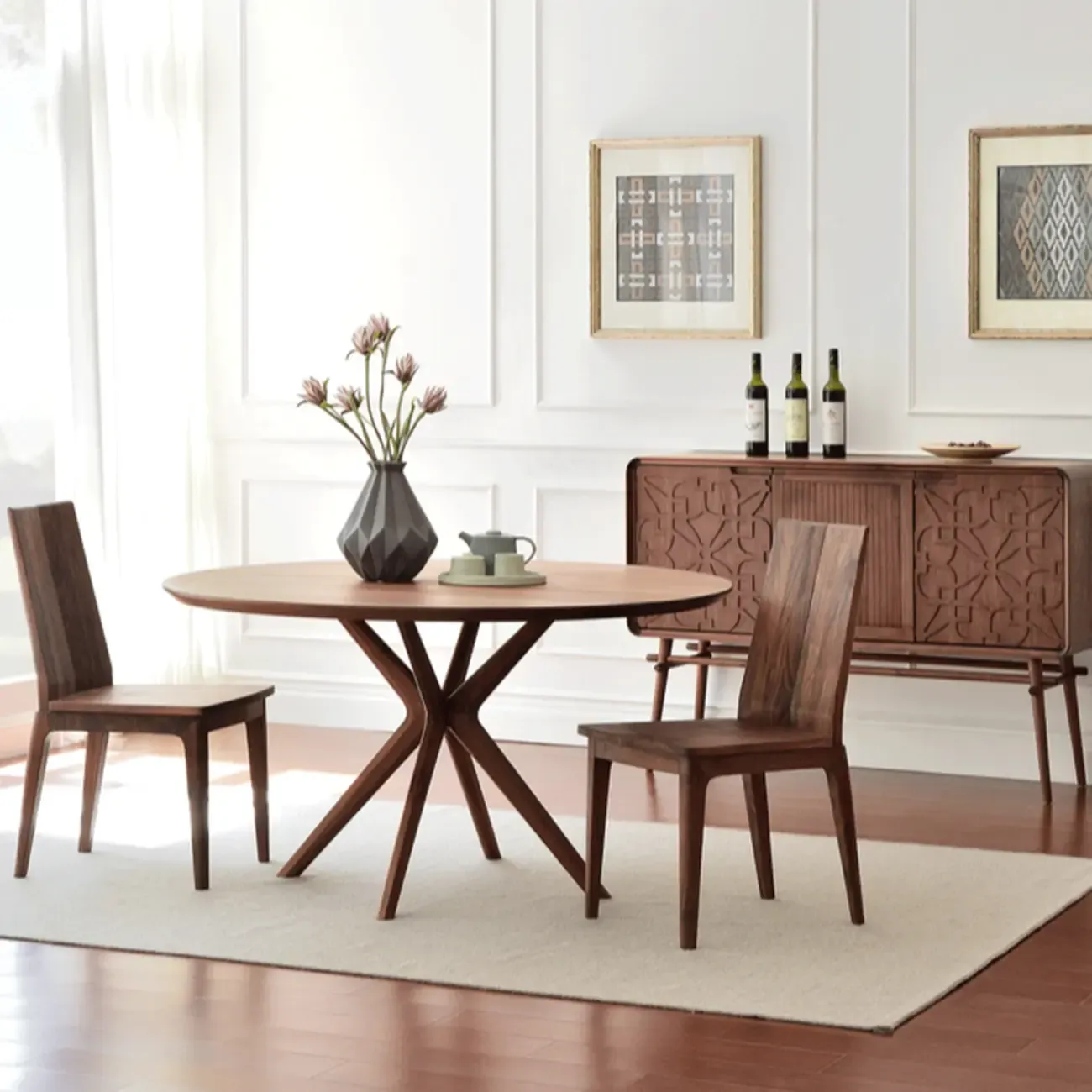 Modern Brown Solid Wood Round Dining Table Image - 5