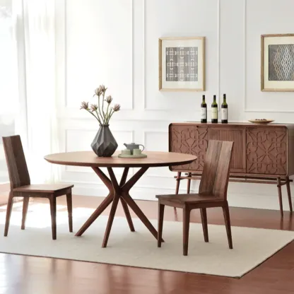 Modern Brown Solid Wood Round Dining Table Image - 5