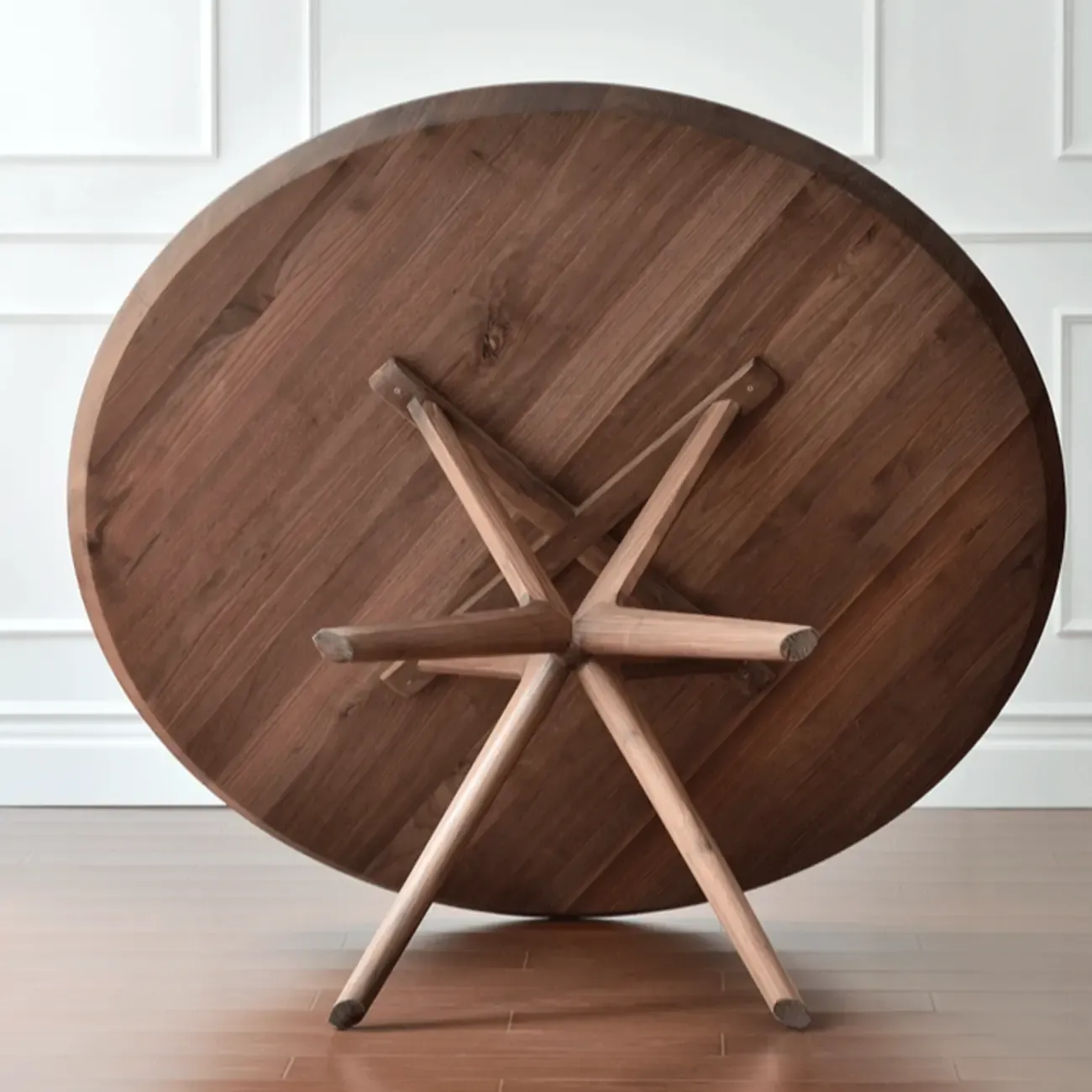 Modern Brown Solid Wood Round Dining Table Image - 7