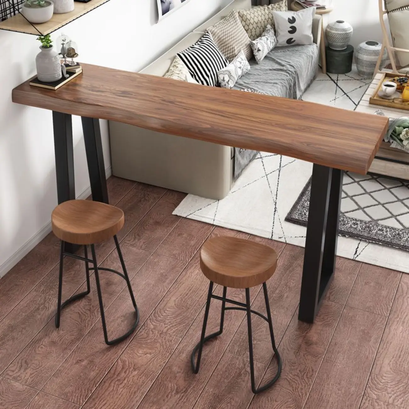 Modern Wooden Bar Table with Sled Base for Kitchen or Pub Image - 1 | homeyfad