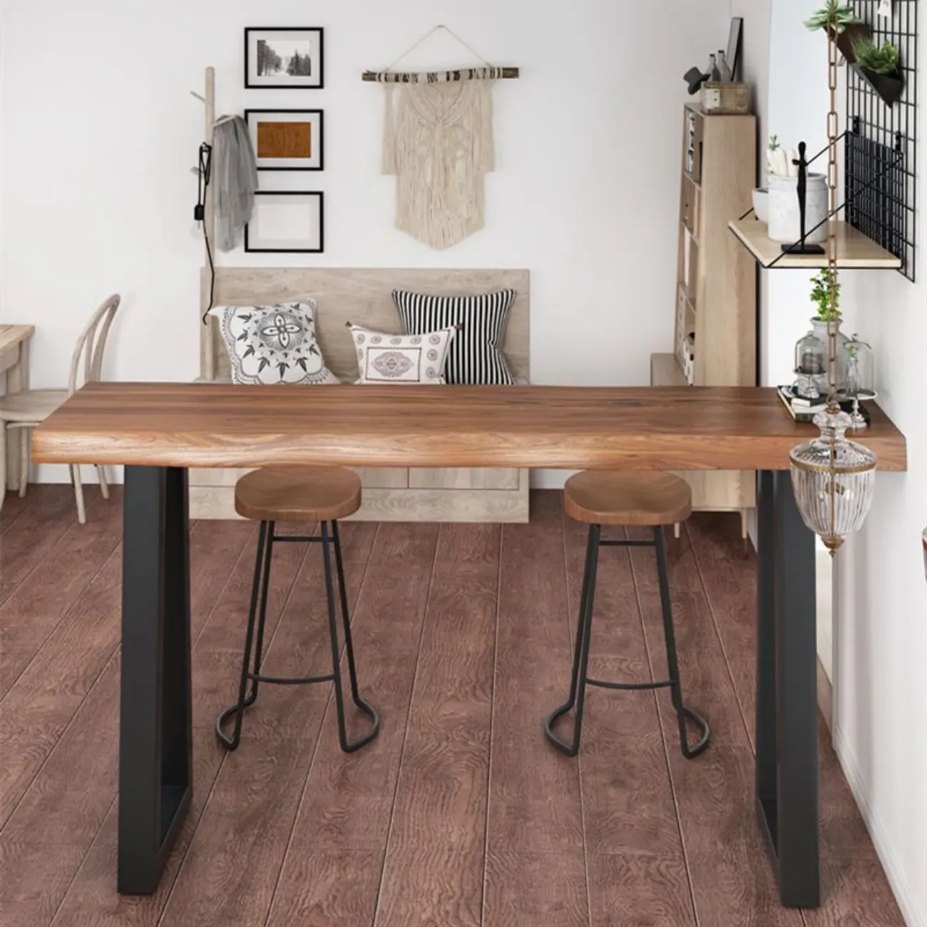 Modern Wooden Bar Table with Sled Base for Kitchen or Pub Image - 4 | homeyfad