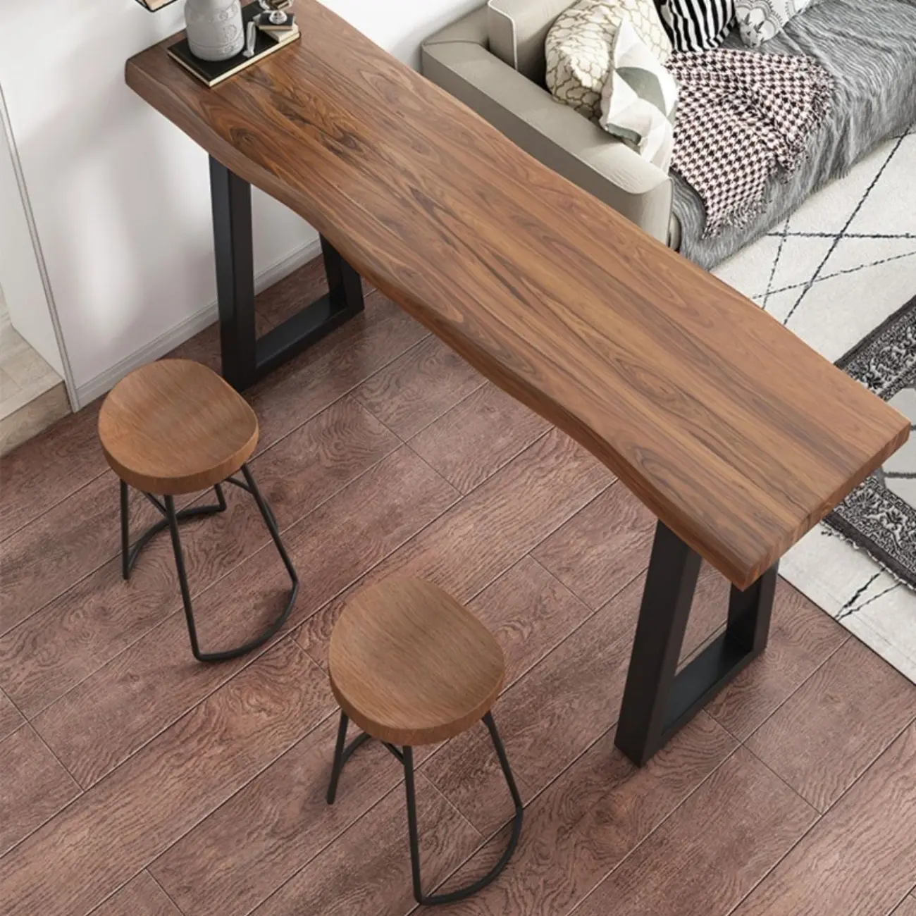 Modern Wooden Bar Table with Sled Base for Kitchen or Pub Image - 5 | homeyfad