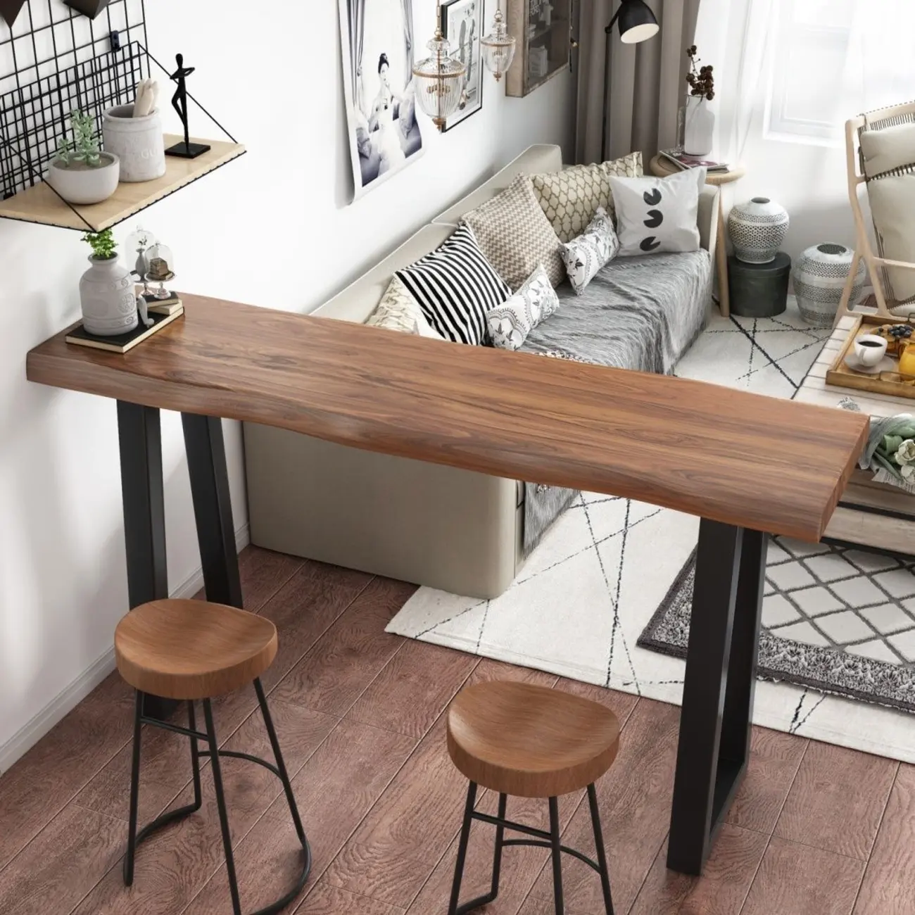Modern Wooden Bar Table with Sled Base for Kitchen or Pub Image - 6 | homeyfad