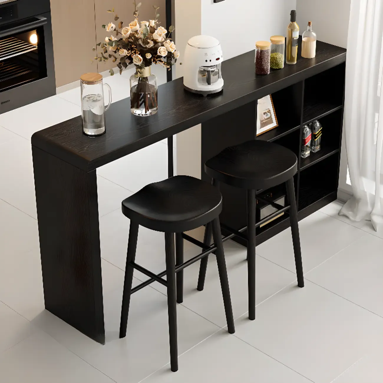 Modern Black Wooden Storage Bar Tables Image - 1