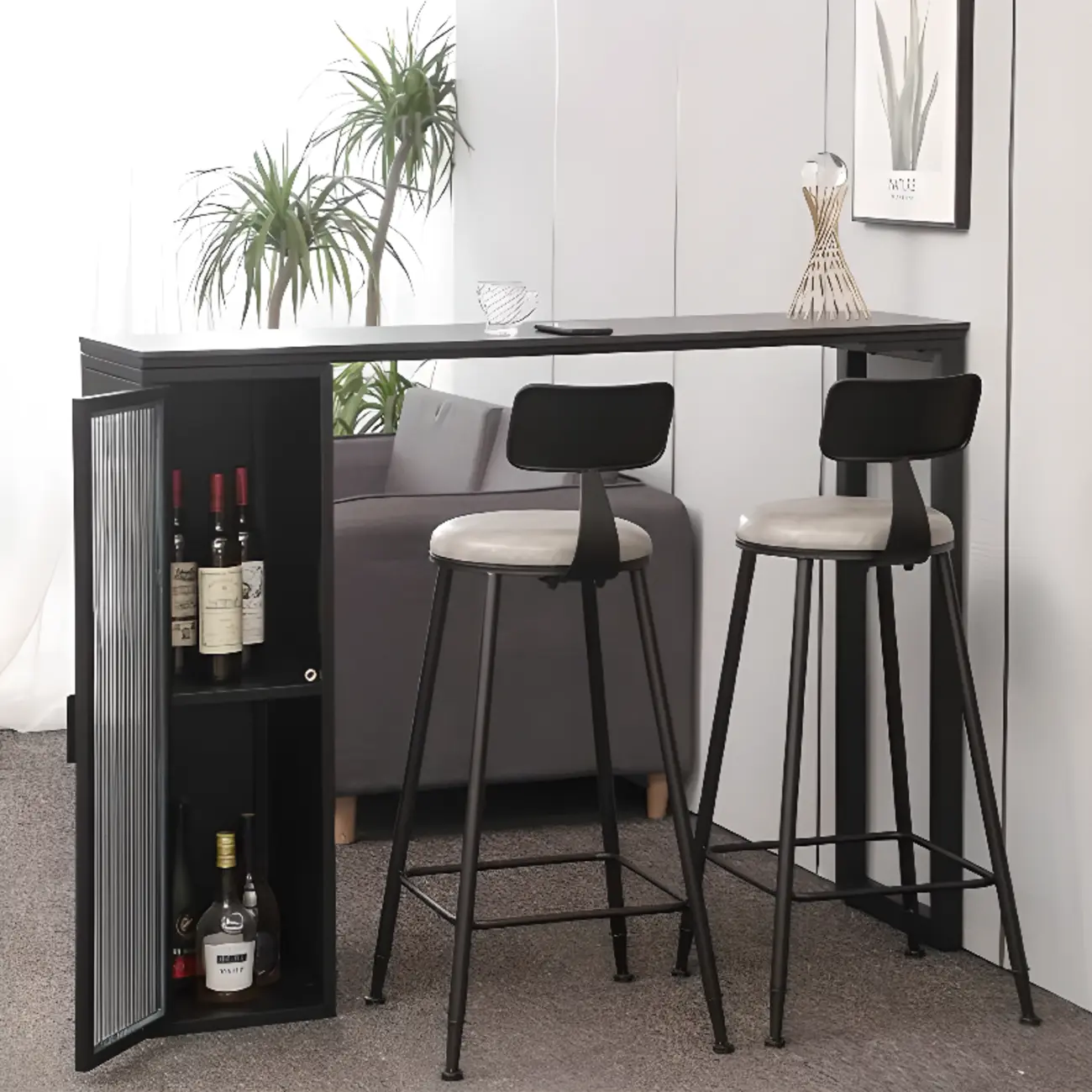 Modern Black Metal Fixed Top Storage Bar Tables Image - 1 | homeyfad