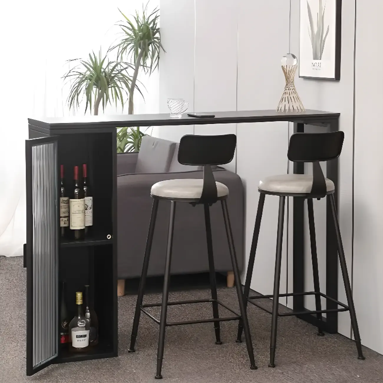 Modern Black Metal Fixed Top Storage Bar Tables Image - 1