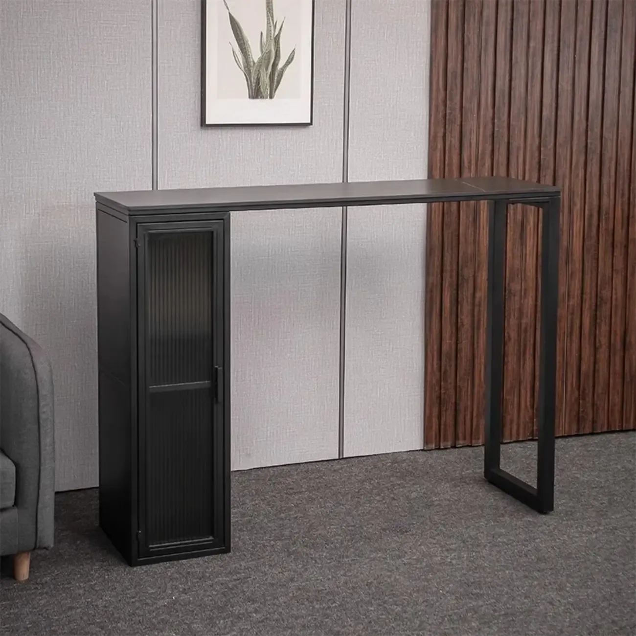 Modern Black Metal Fixed Top Storage Bar Tables Image - 3