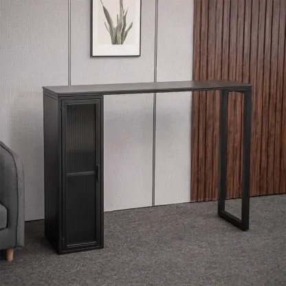 Modern Black Metal Fixed Top Storage Bar Tables Image - 3