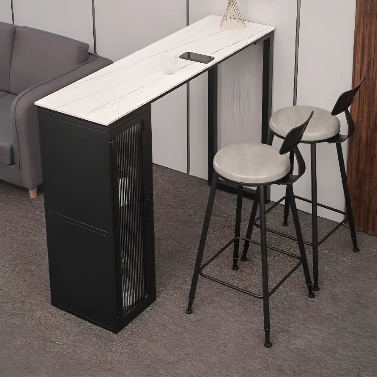 Modern Black Metal Fixed Top Storage Bar Tables Image - 4 | homeyfad
