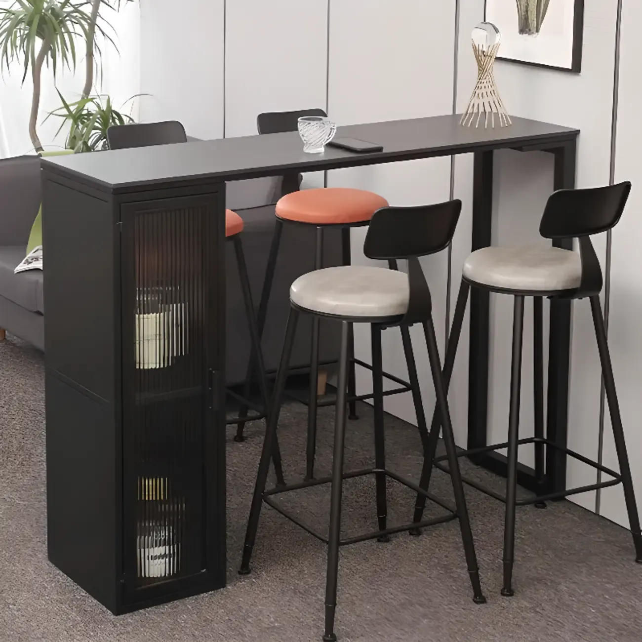 Modern Black Metal Fixed Top Storage Bar Tables Image - 5